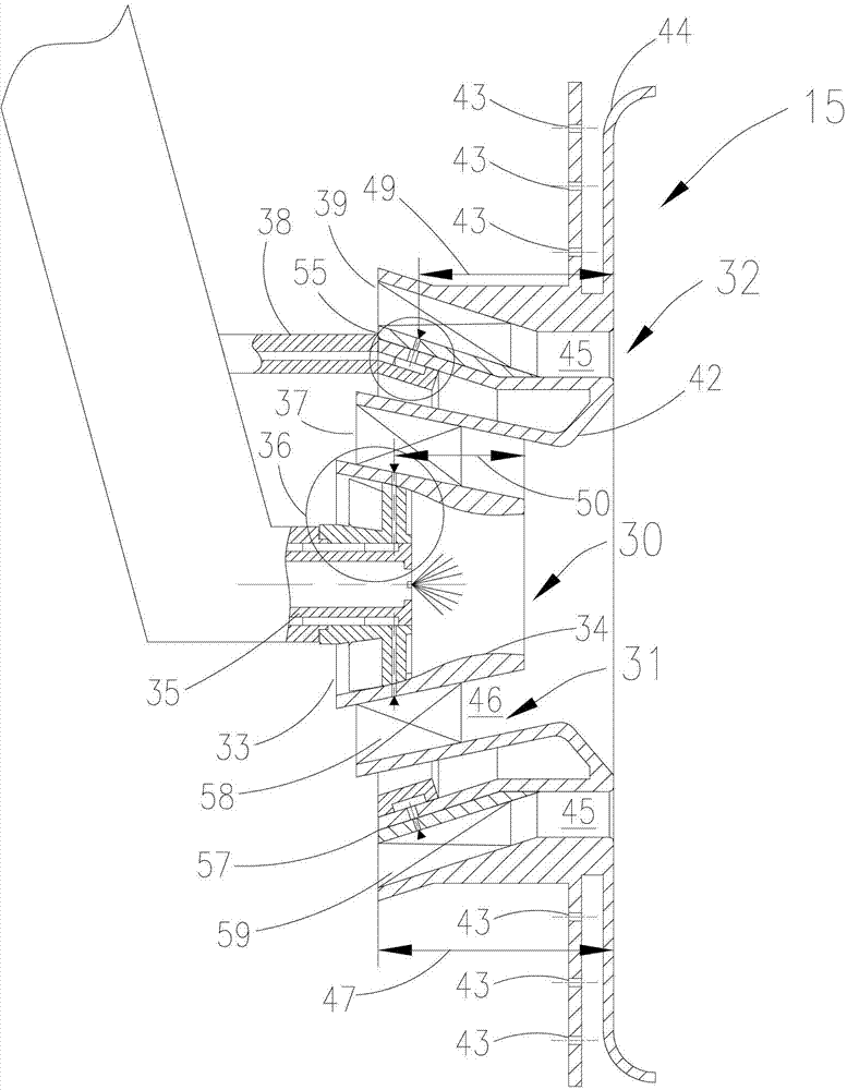 Partial premixing and pre-evaporation combustion chamber with three-level oil passages