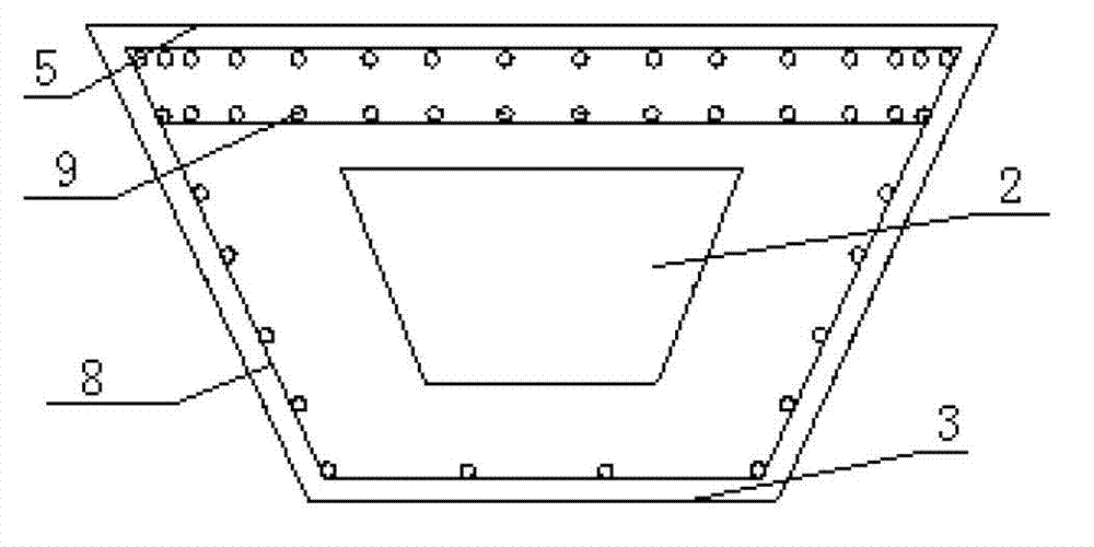 Antiskid pile with hollow outer isosceles trapezoid cross section and in unequal interval arrangement