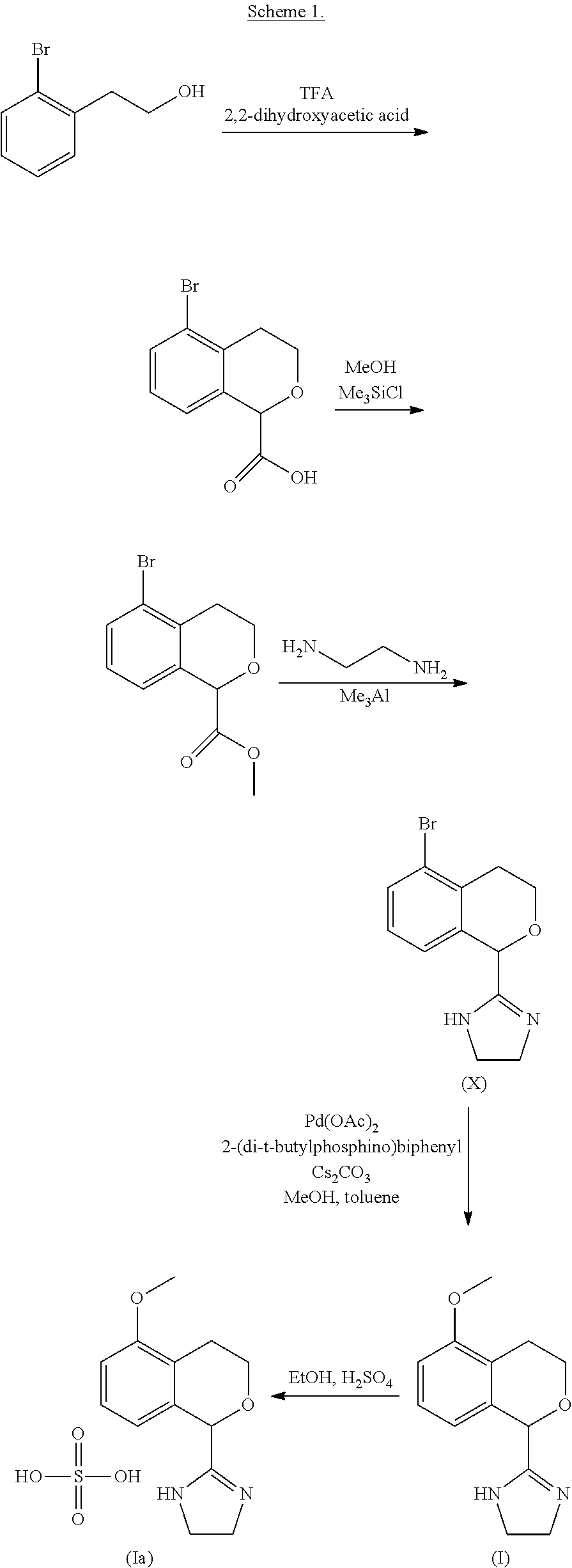 Process for the preparation of 2-(5-methoxyisochroman-1-yl)-4,5-dihydro-1H-imidazole and the hydrogensulfate salt thereof