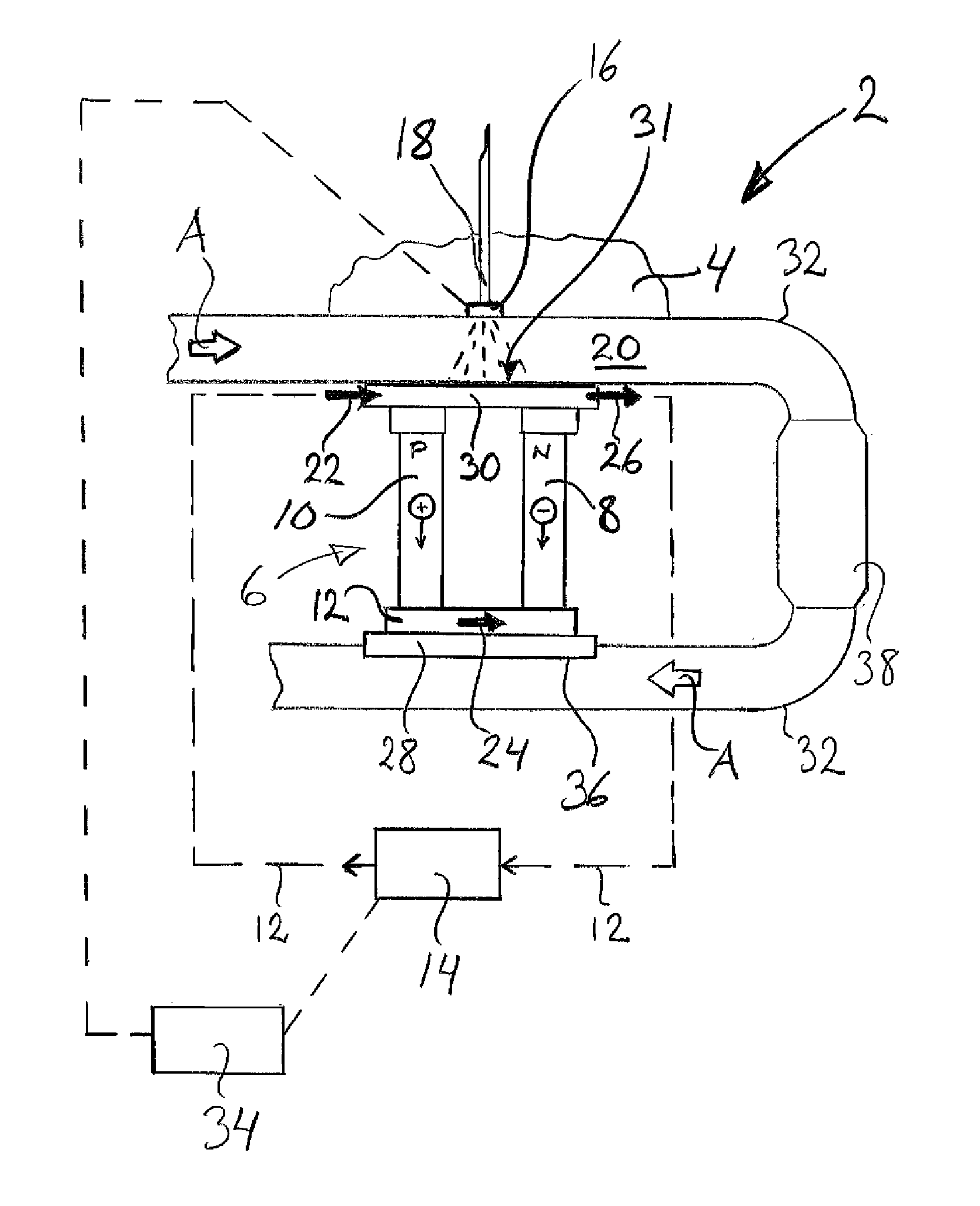 Exhaust post-treatment device and method for a vehicle, with a reductant vaporising surface being warmed by a peltier element