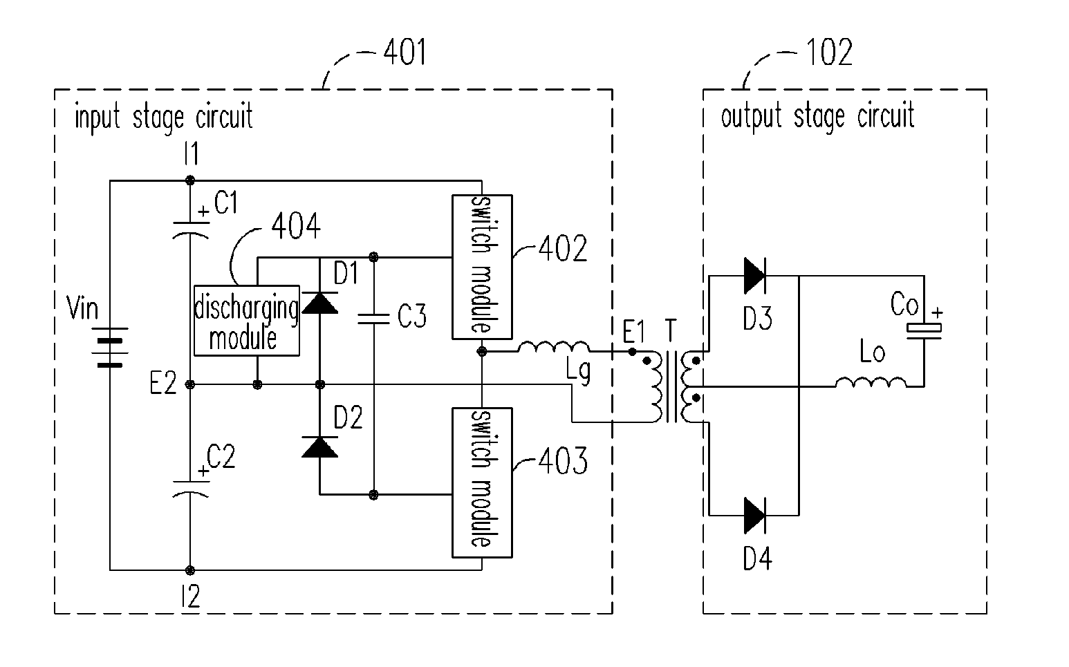 Input stage circuit of three-level DC/DC converter
