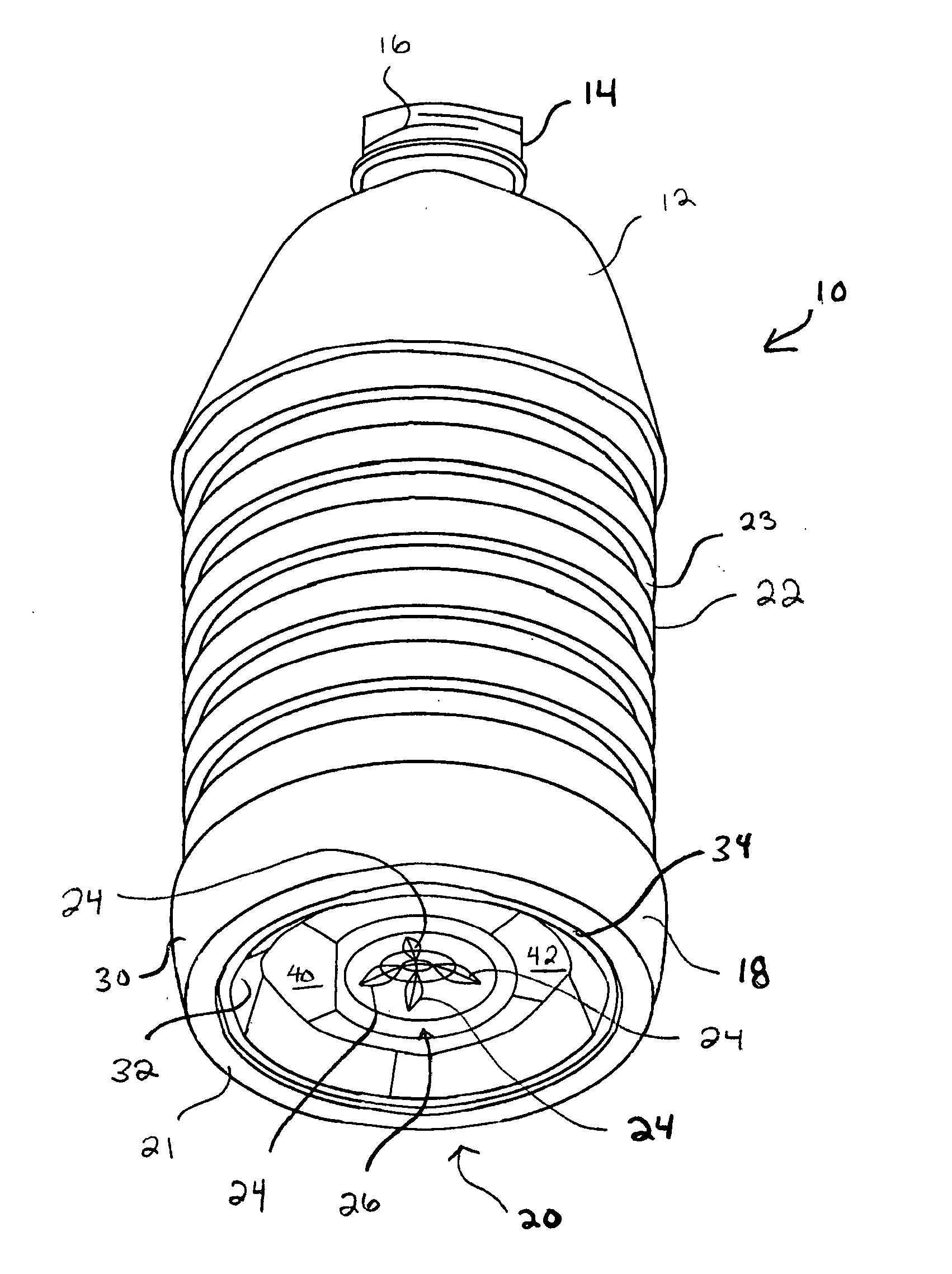Plastic container having a deep-set invertible base and related methods