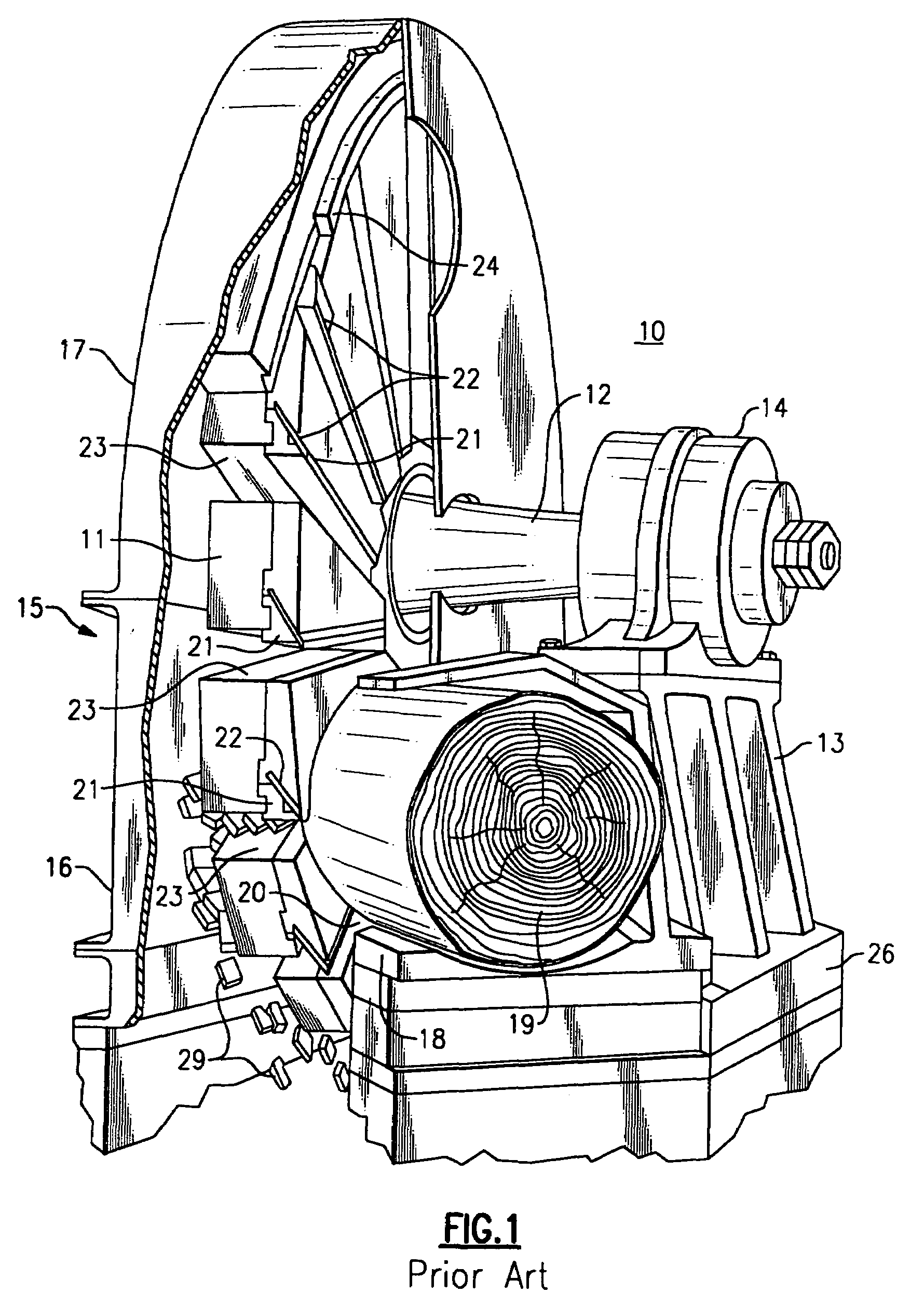 Stationary bedknife for disc chipper apparatus