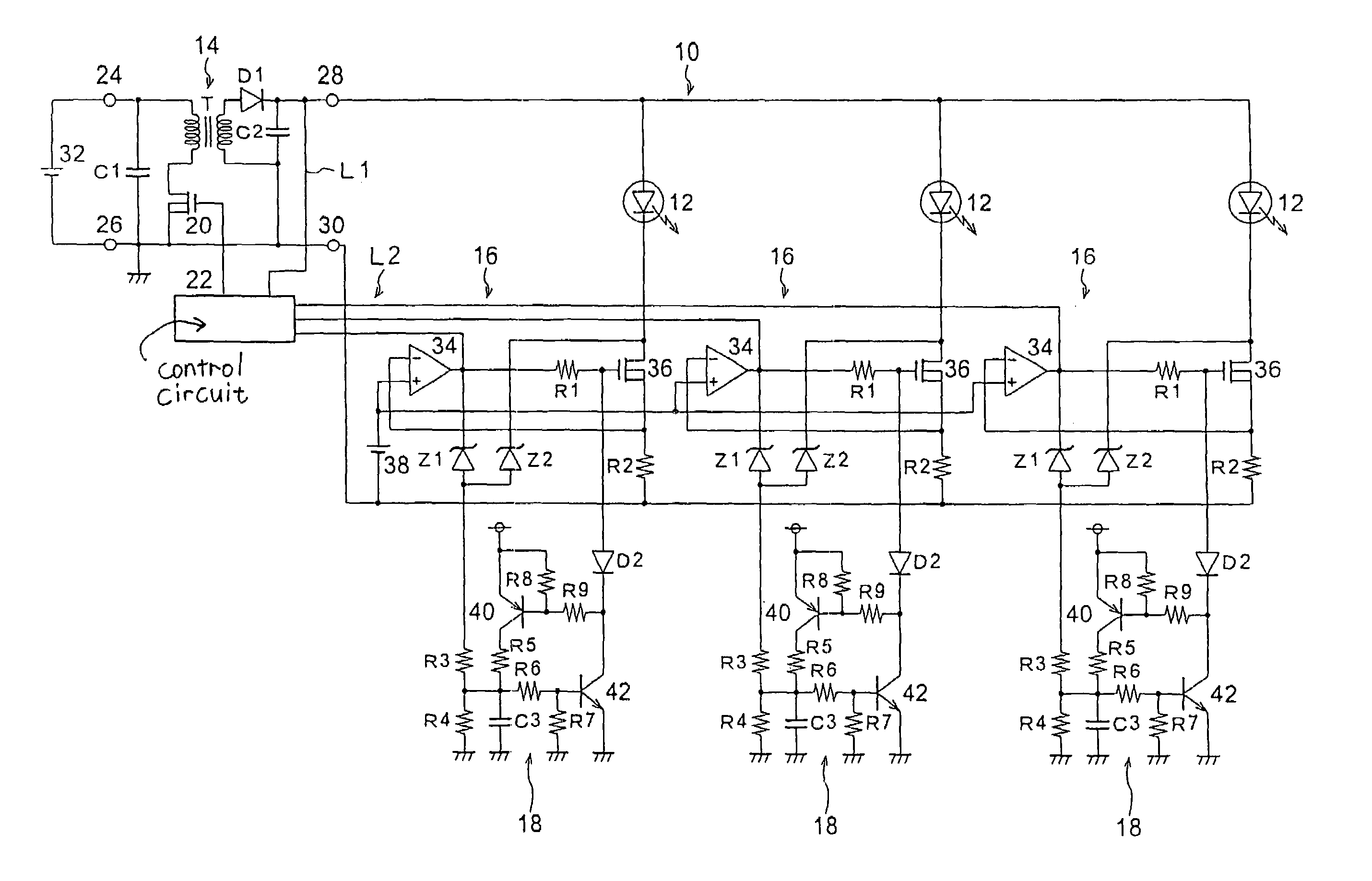 Lighting control circuit for vehicle lamps