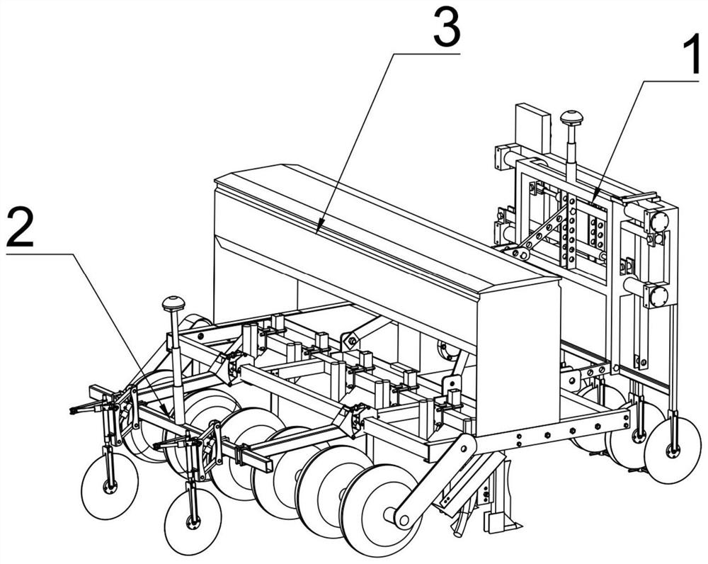 No-tillage seeder front and rear synchronous steering active opposite and attitude adjustment device