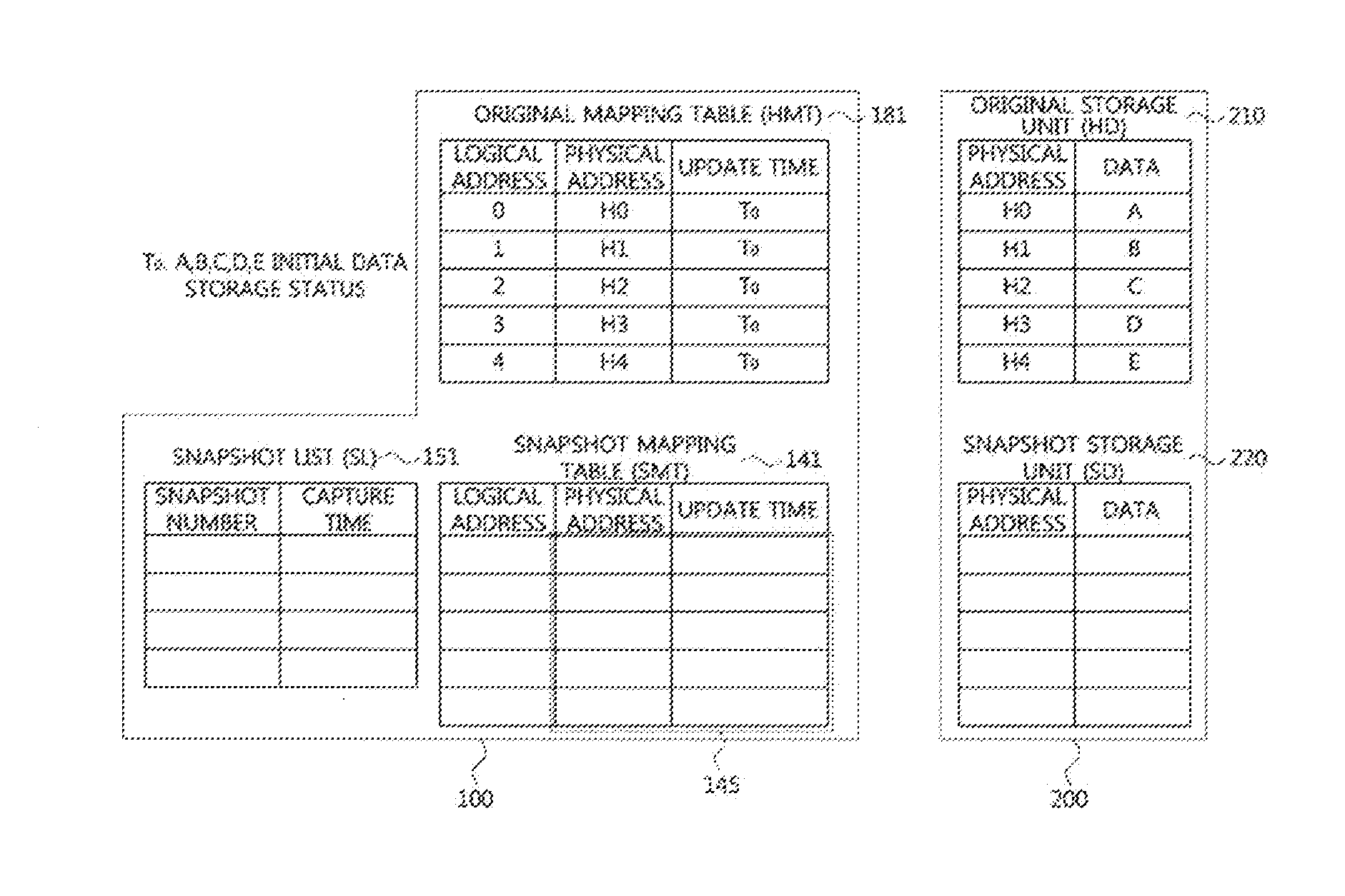 Method and device for managing multiple snapshots of data strorage device