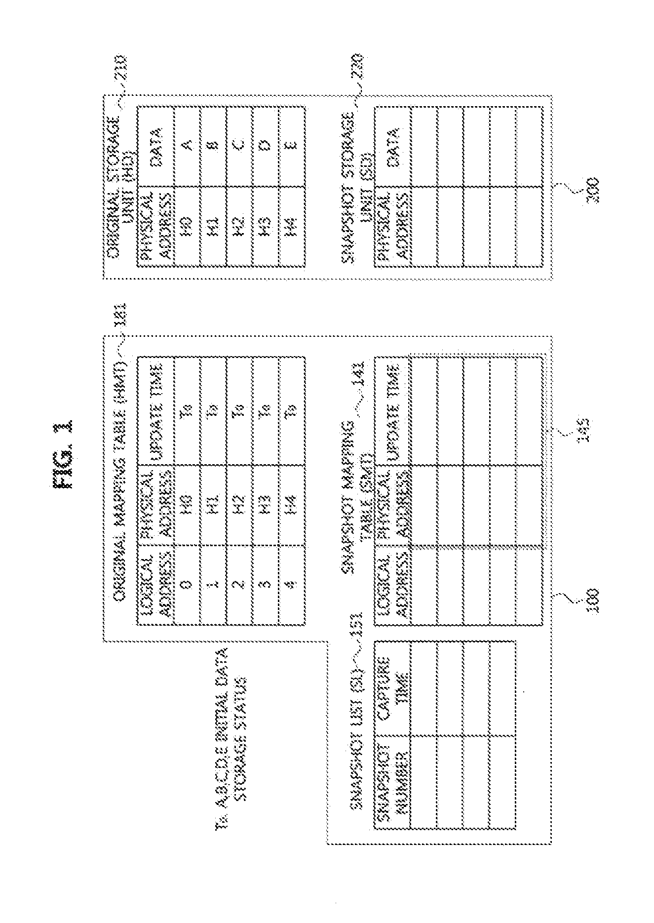 Method and device for managing multiple snapshots of data strorage device