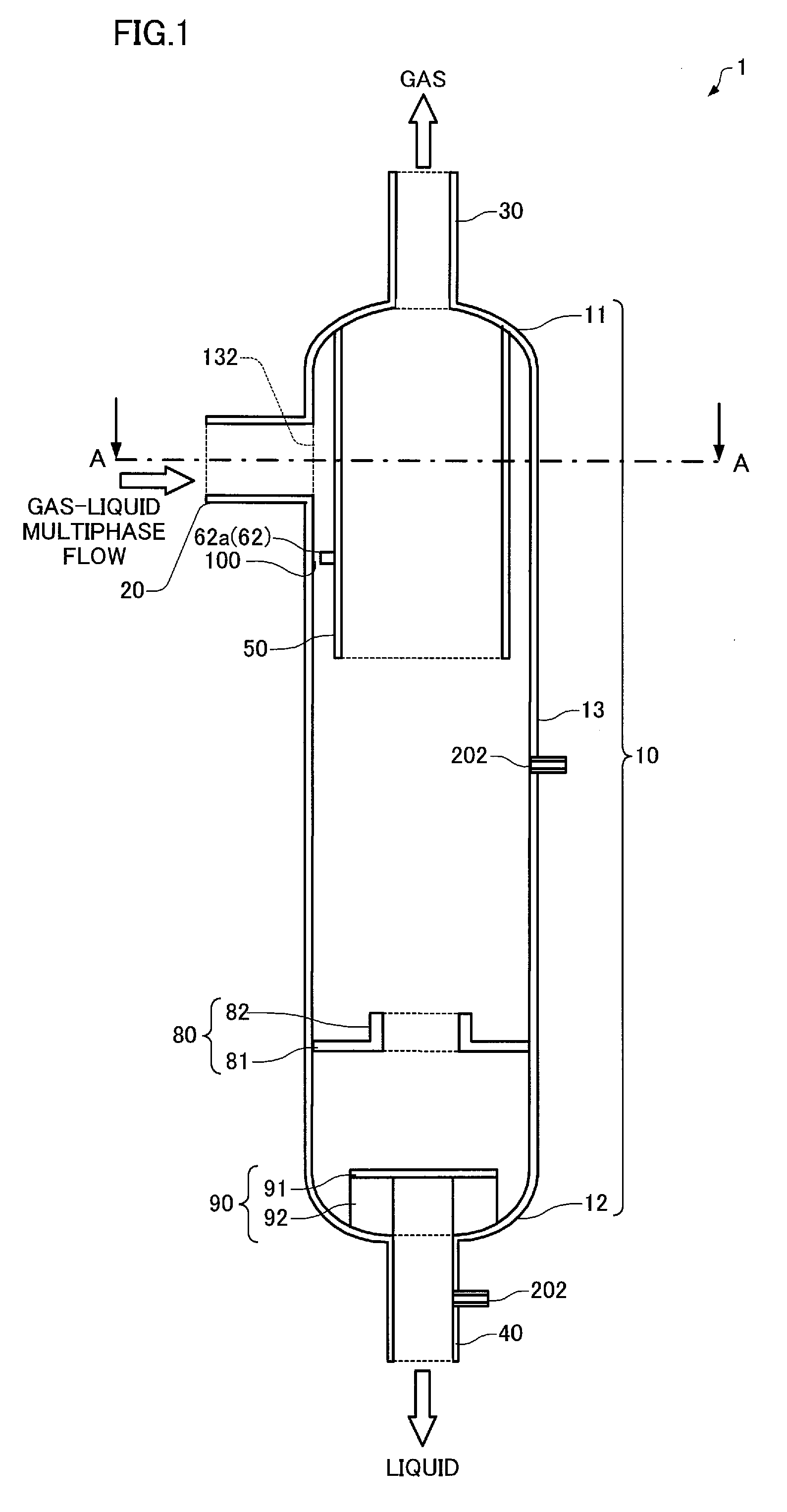 Gas-liquid separator and multiphase flow rate measurement device