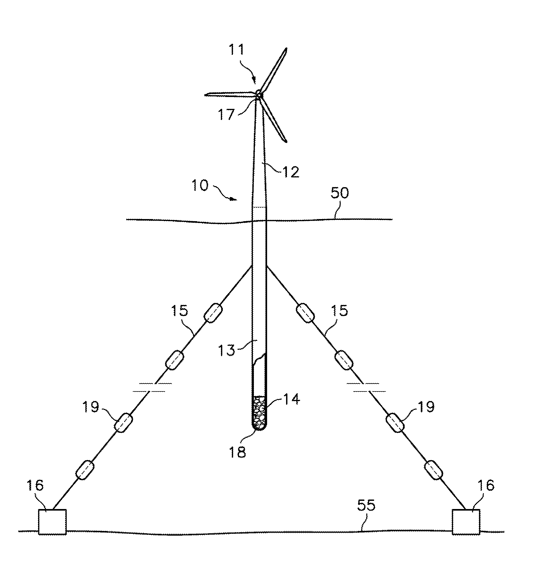 Floating structure for supporting a wind turbine
