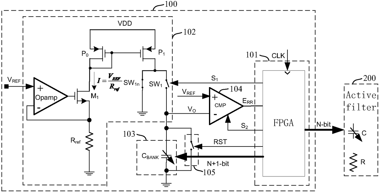 Active filter RC time constant calibration circuit and method