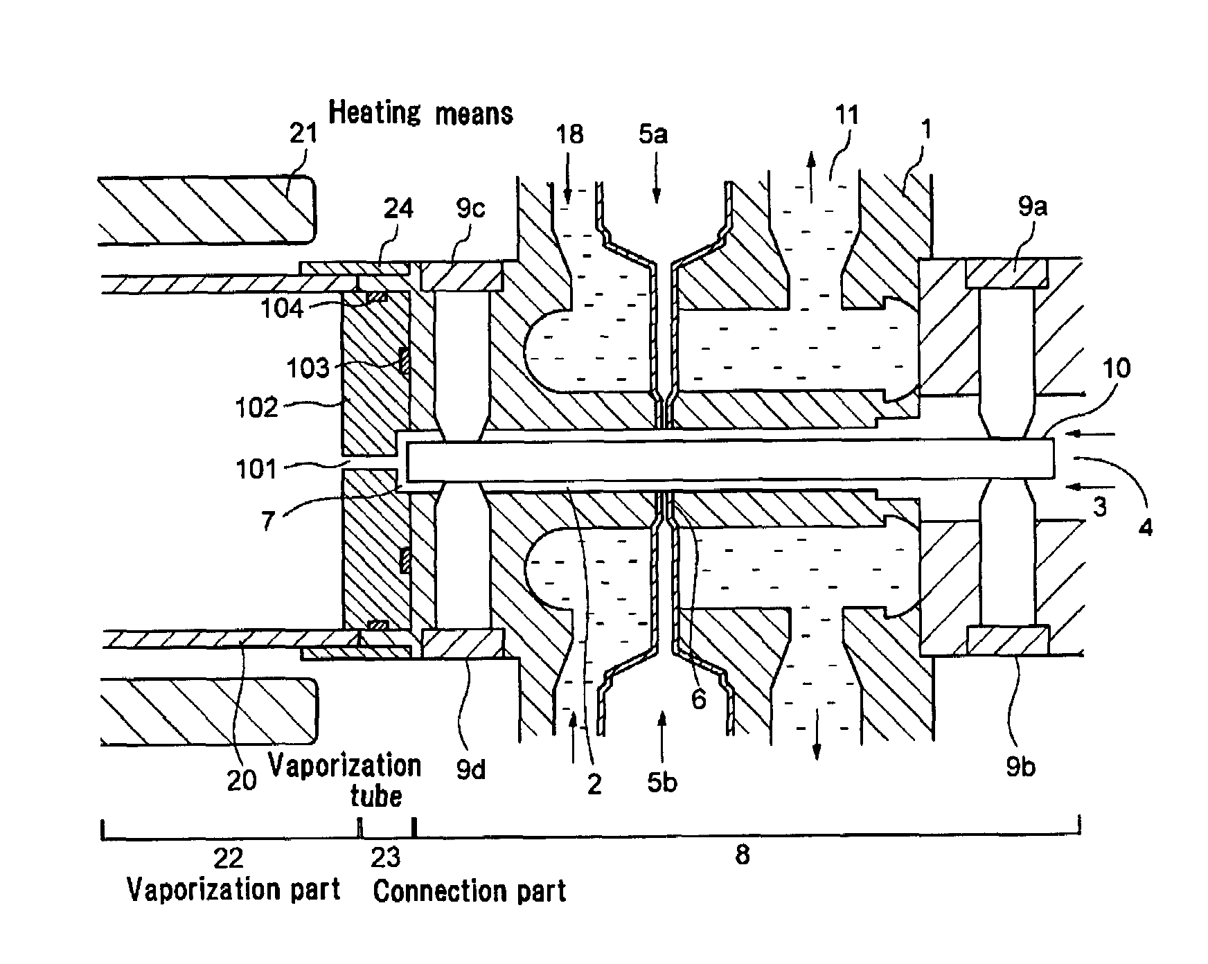 Vaporizer and various devices using the same and an associated vaporizing method