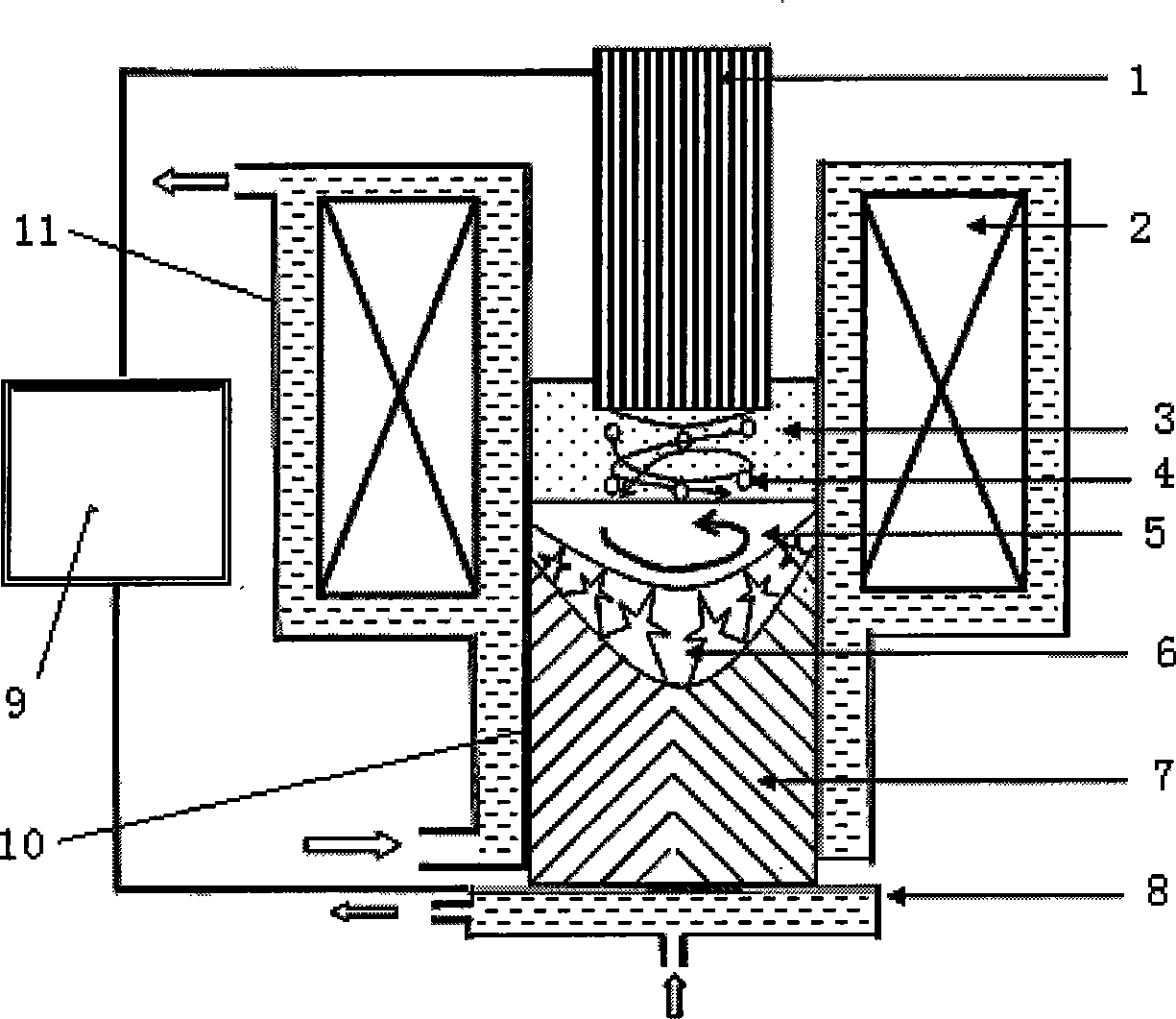 Electroslag smelting casting device with additional electromagnetic stirring and method