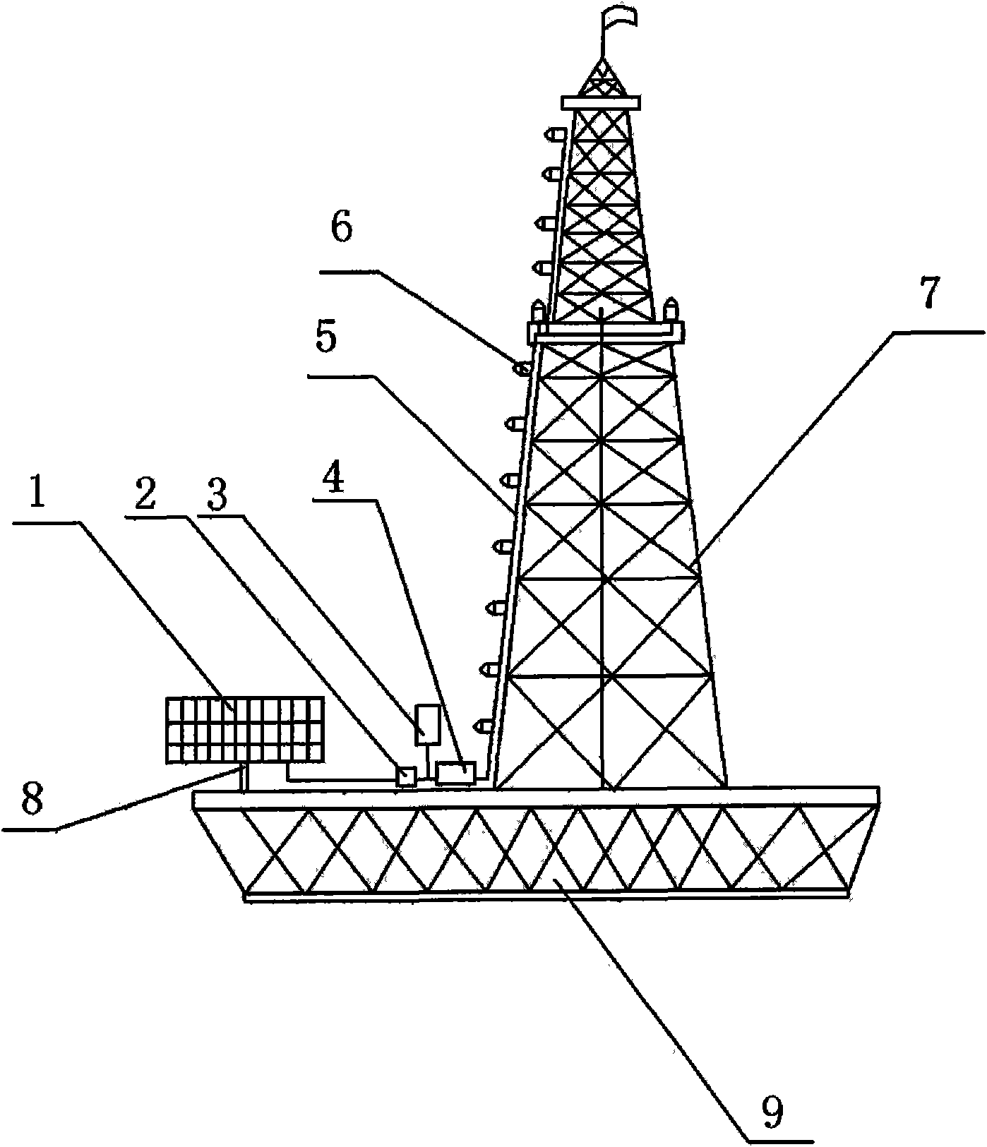 Power-supply device of solar photovoltaic generating system applied to petroleum boring tower