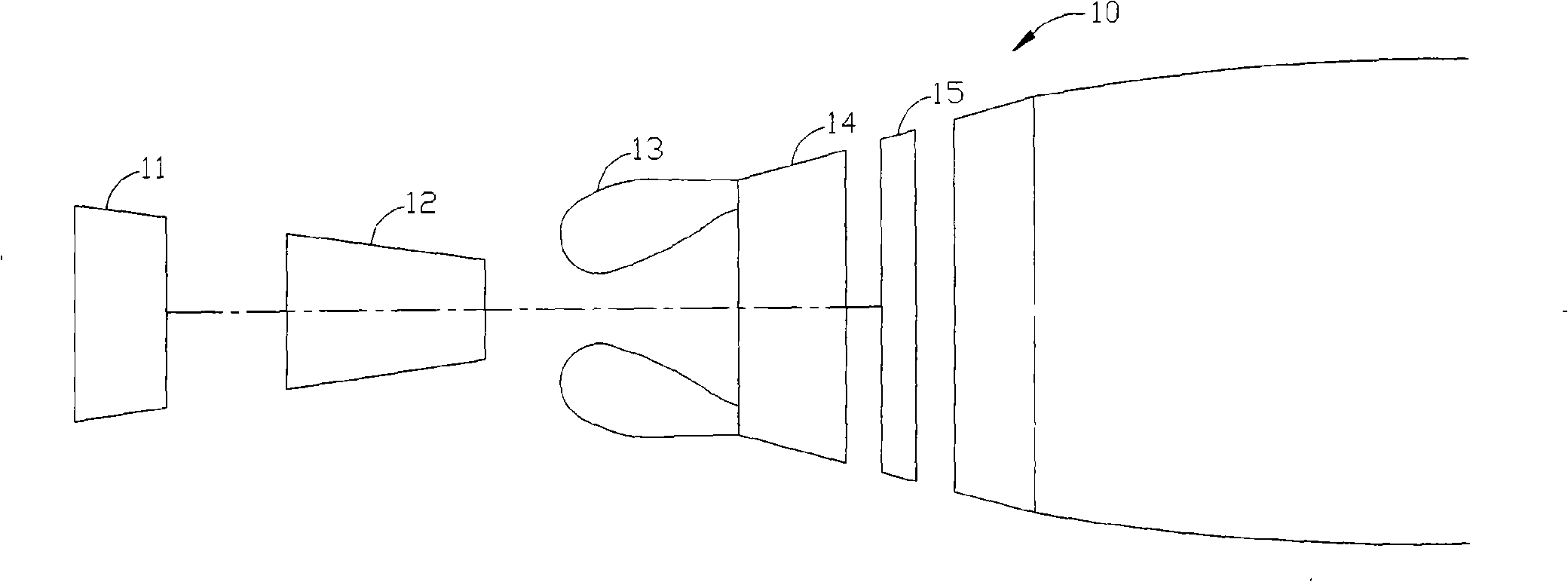 Radial swirler turning zone liquid and mist injection premixing and prevapourising low pollution burning chamber