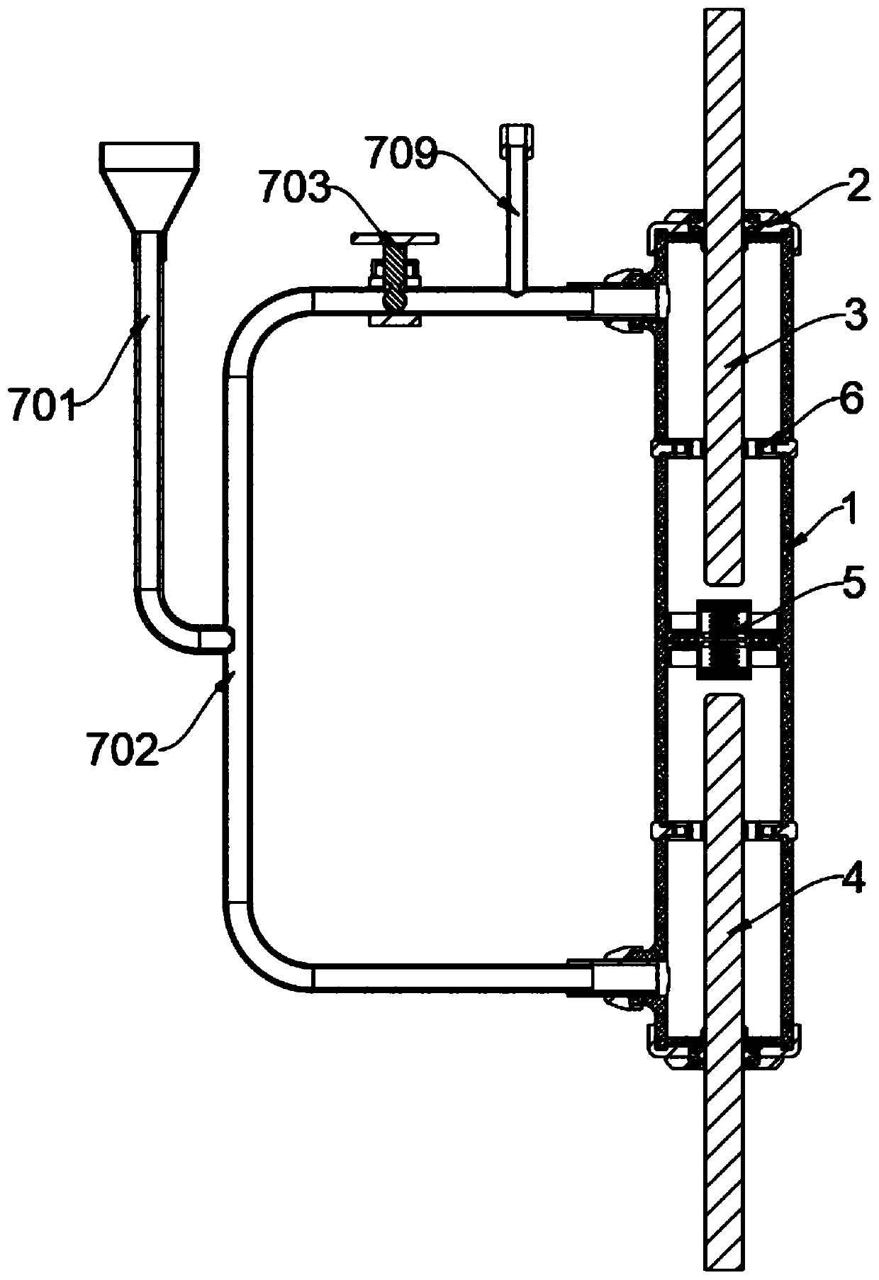 Quantitative-type grouting device of sleeve of PC component and with reinforcement positioning and sealing functions
