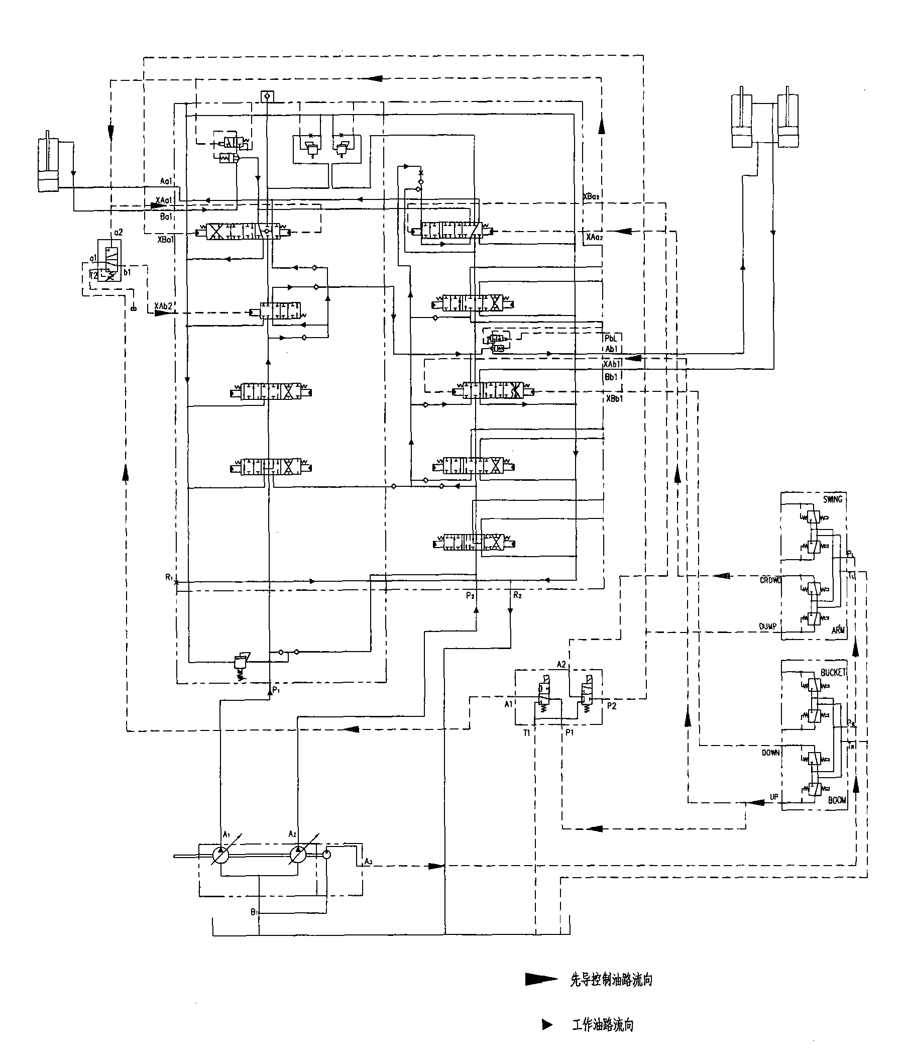 Method for improving excavating control characteristic and leveling operation characteristic of excavator