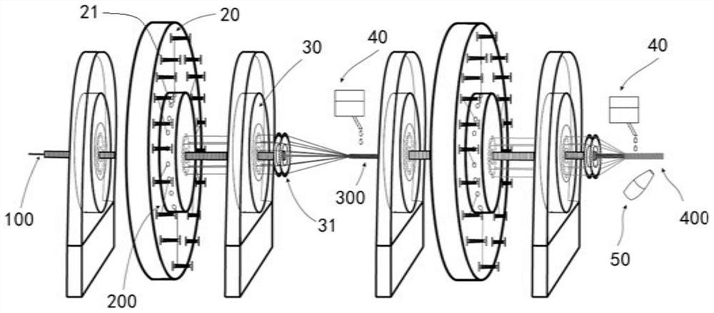 Wrap yarn spinning device and preparation method of carbon fiber wrap yarn