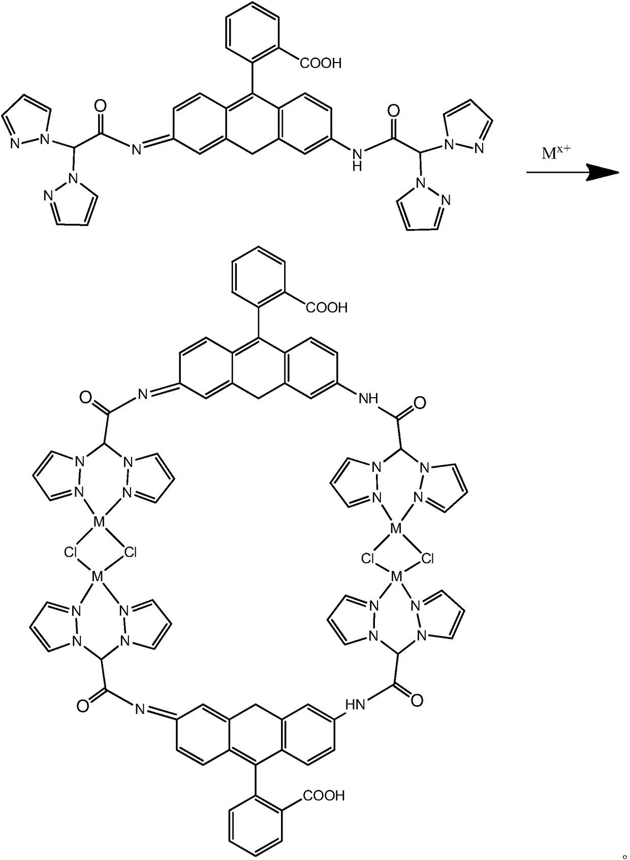 Preparation method of binuclear rhodamine bispyrazole acetate organic laser material