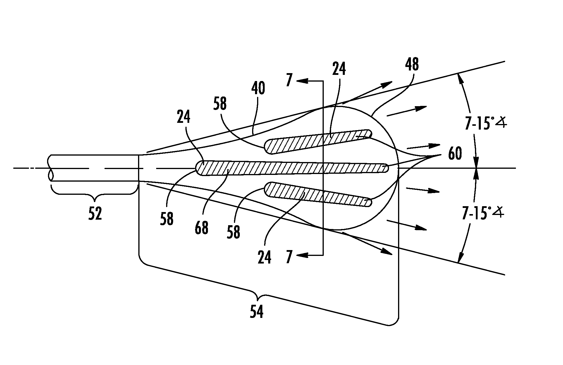 Turbine airfoil cooling system with diffusion film cooling hole having flow restriction rib