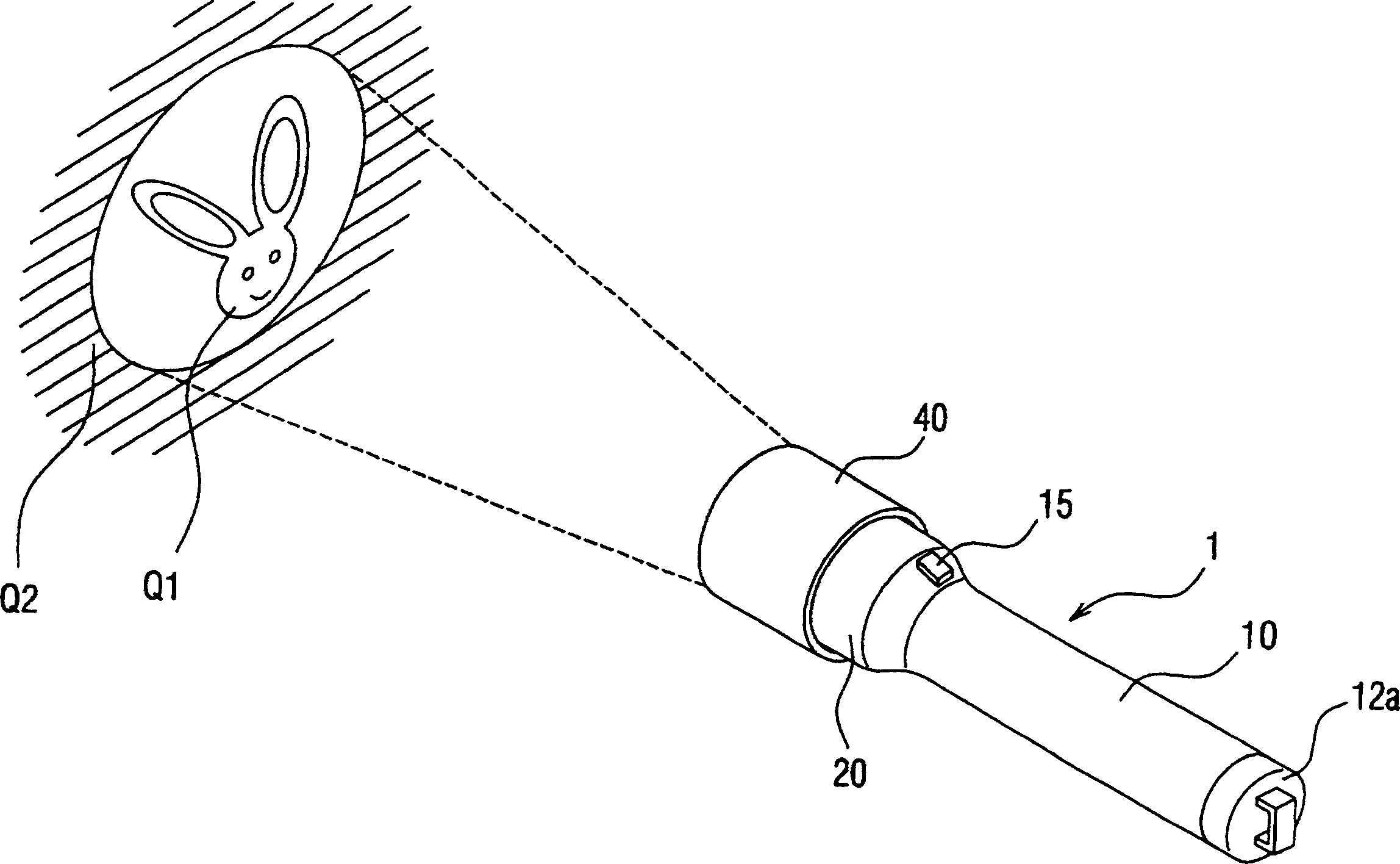 Projective lighting device and film component used therein