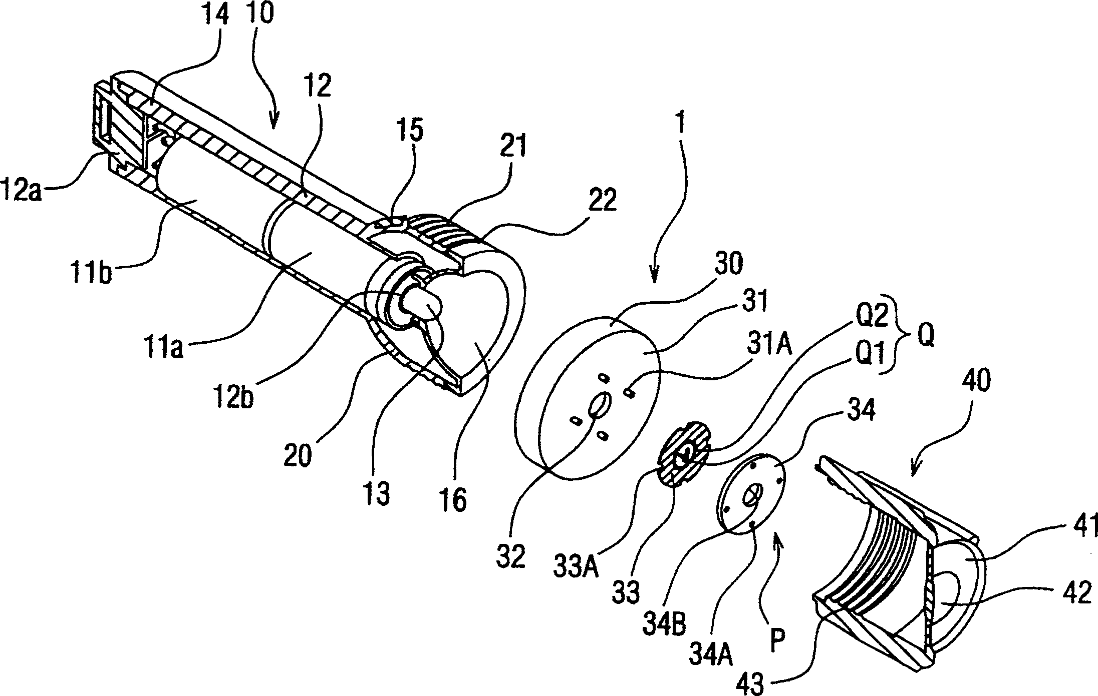 Projective lighting device and film component used therein