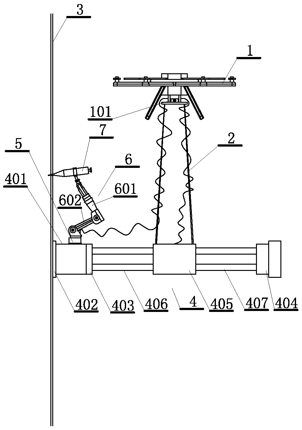 Aerial gluing robot for running maintenance of curtain wall and method thereof