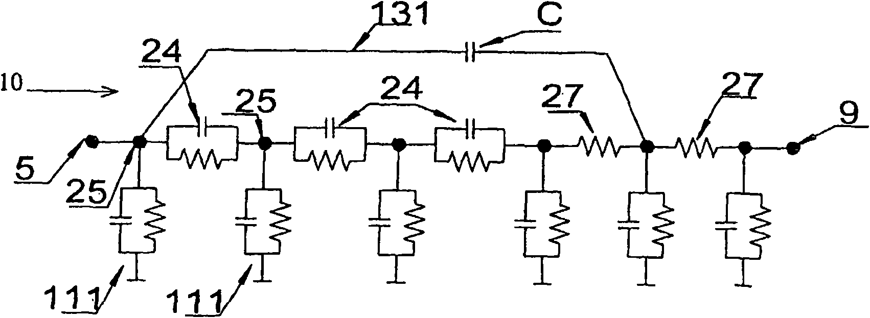High frequency filter with closed circuit coupling