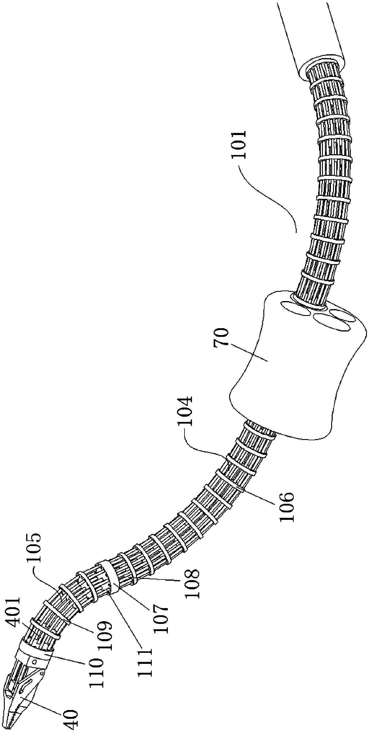 A flexible surgical tool system employing a sterile barrier