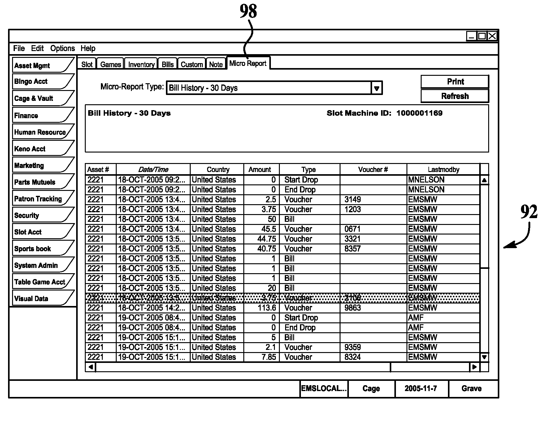 System and method for providing a list of monetary instruments associated with a system