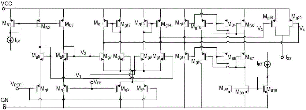 Error amplifier, transconductance amplifier and gain amplifier for composing DC-DC converter