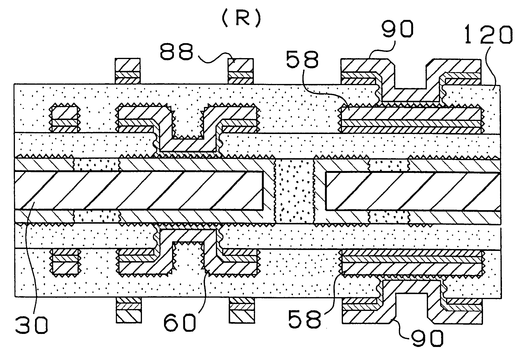 Manufacturing method of a multilayered printed circuit board having an opening made by a laser, and using electroless and electrolytic plating