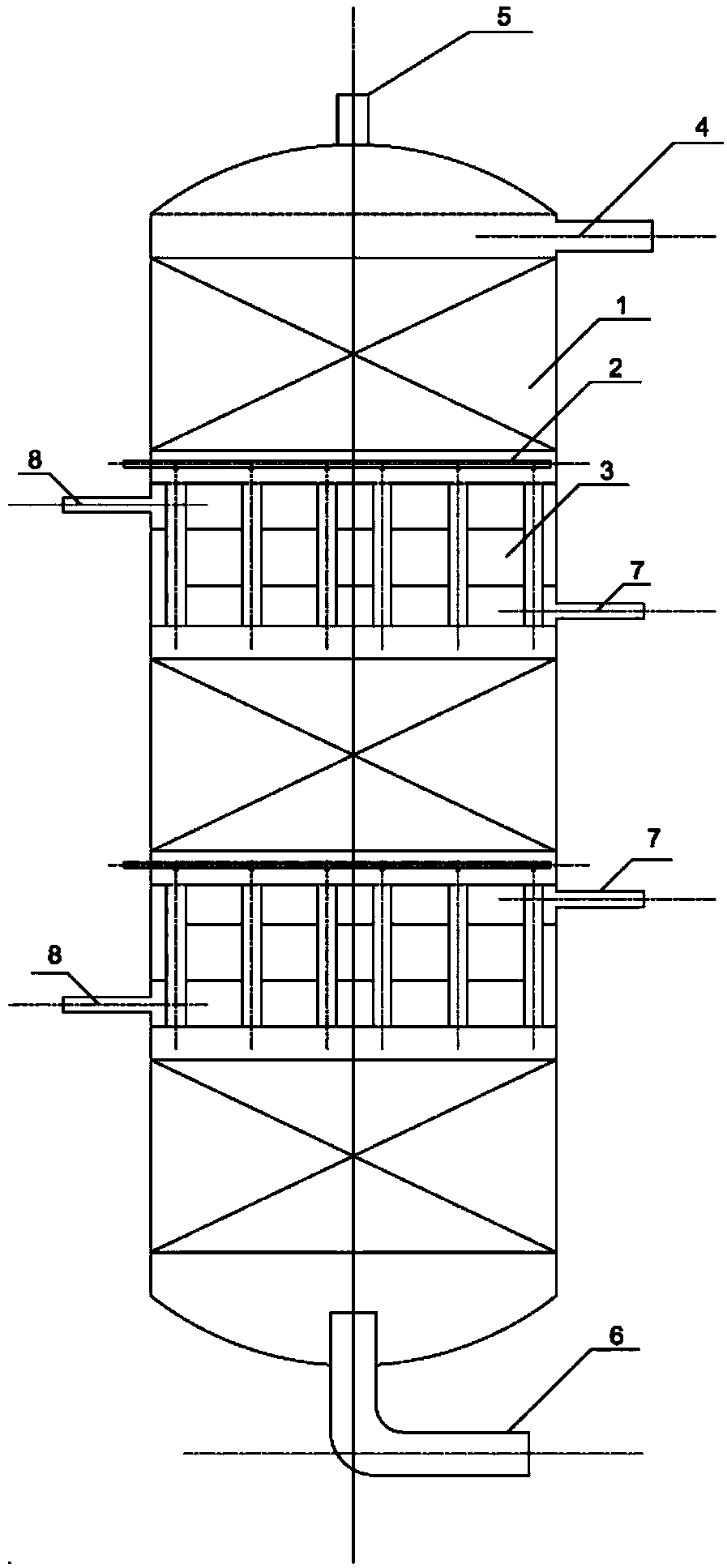 Fixed bed reactor for catalytic reduction of hexavalent uranium by hydrazine nitrate, and application thereof