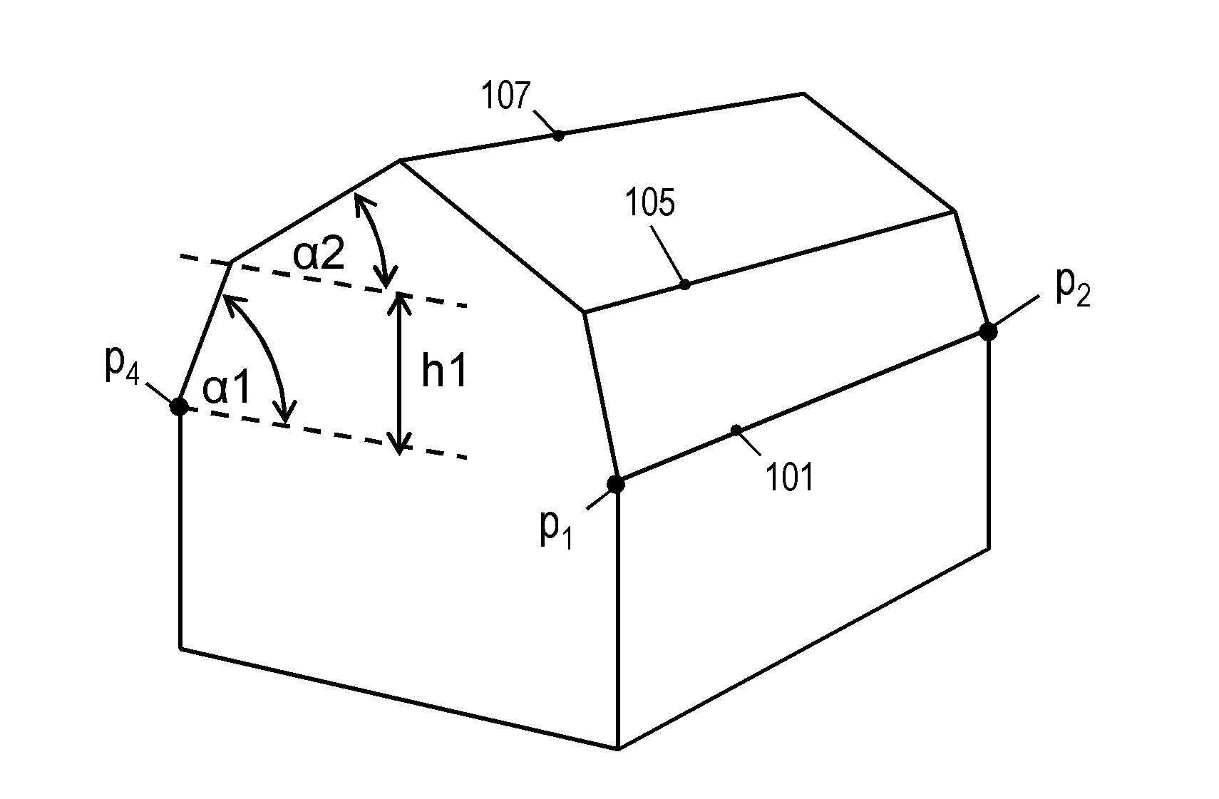 Navigation system for outputting a three-dimensional roof structure and generating a database
