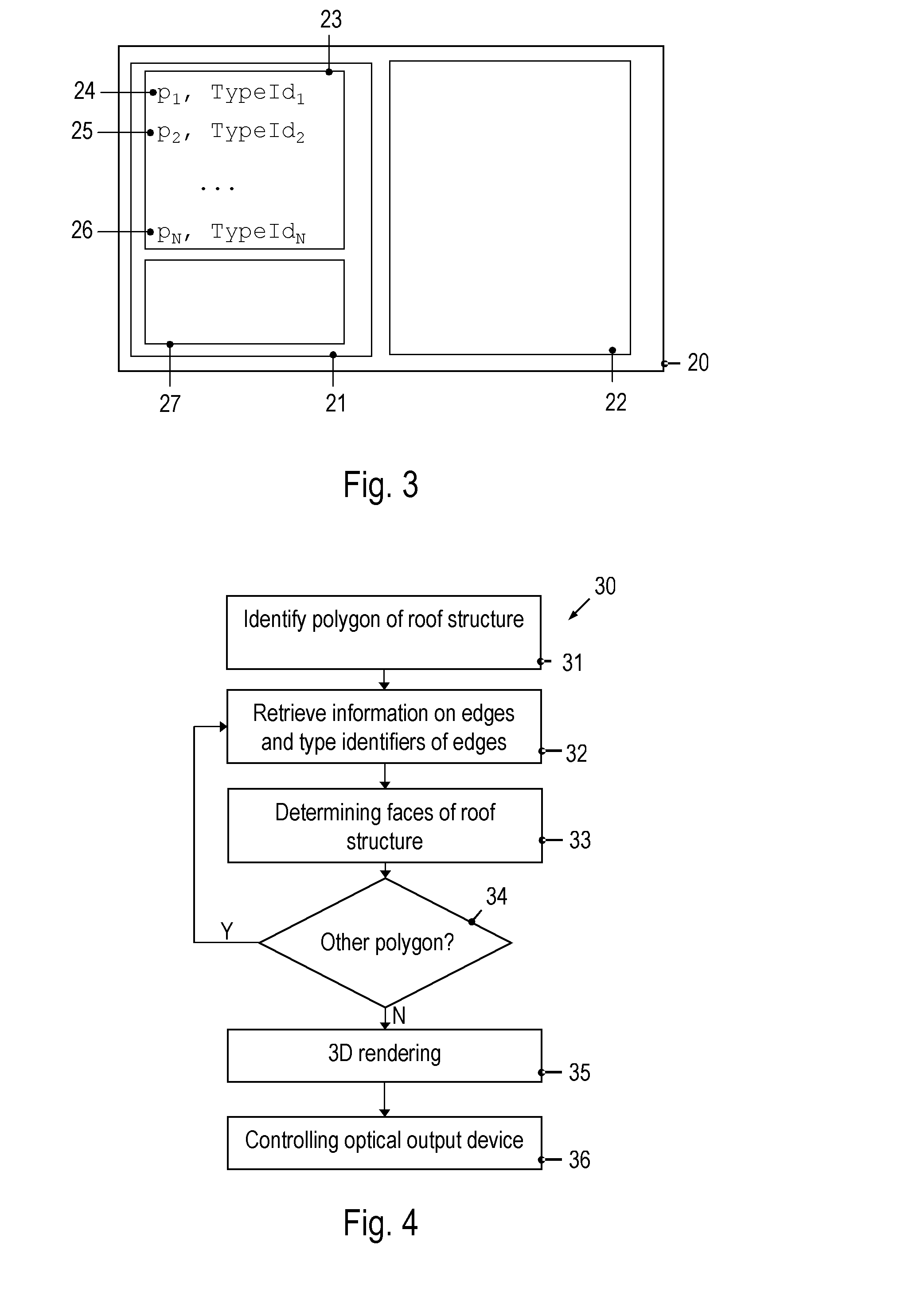 Navigation system for outputting a three-dimensional roof structure and generating a database