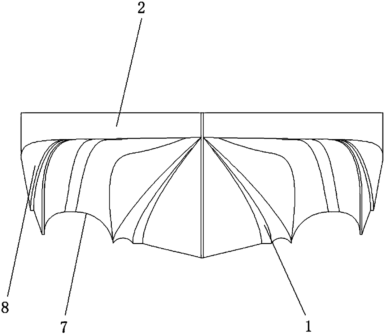 A three-hull slotted boat with an axe-shaped bow