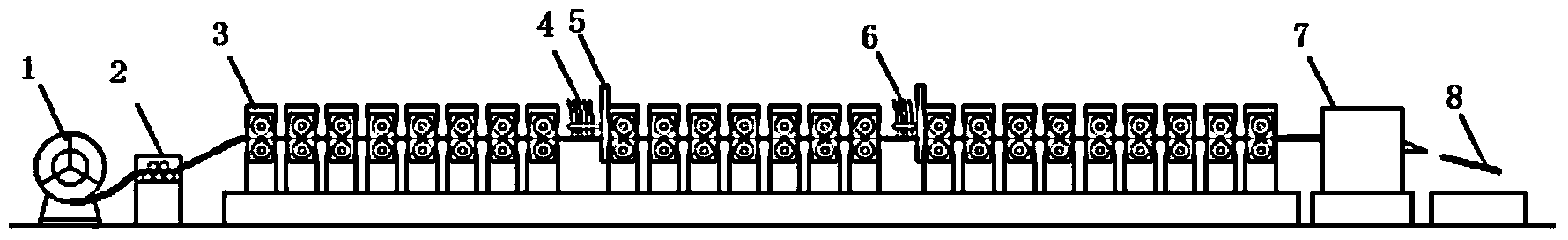 Roll bending forming device and forming method for ten-hole micro-channel flat tubes