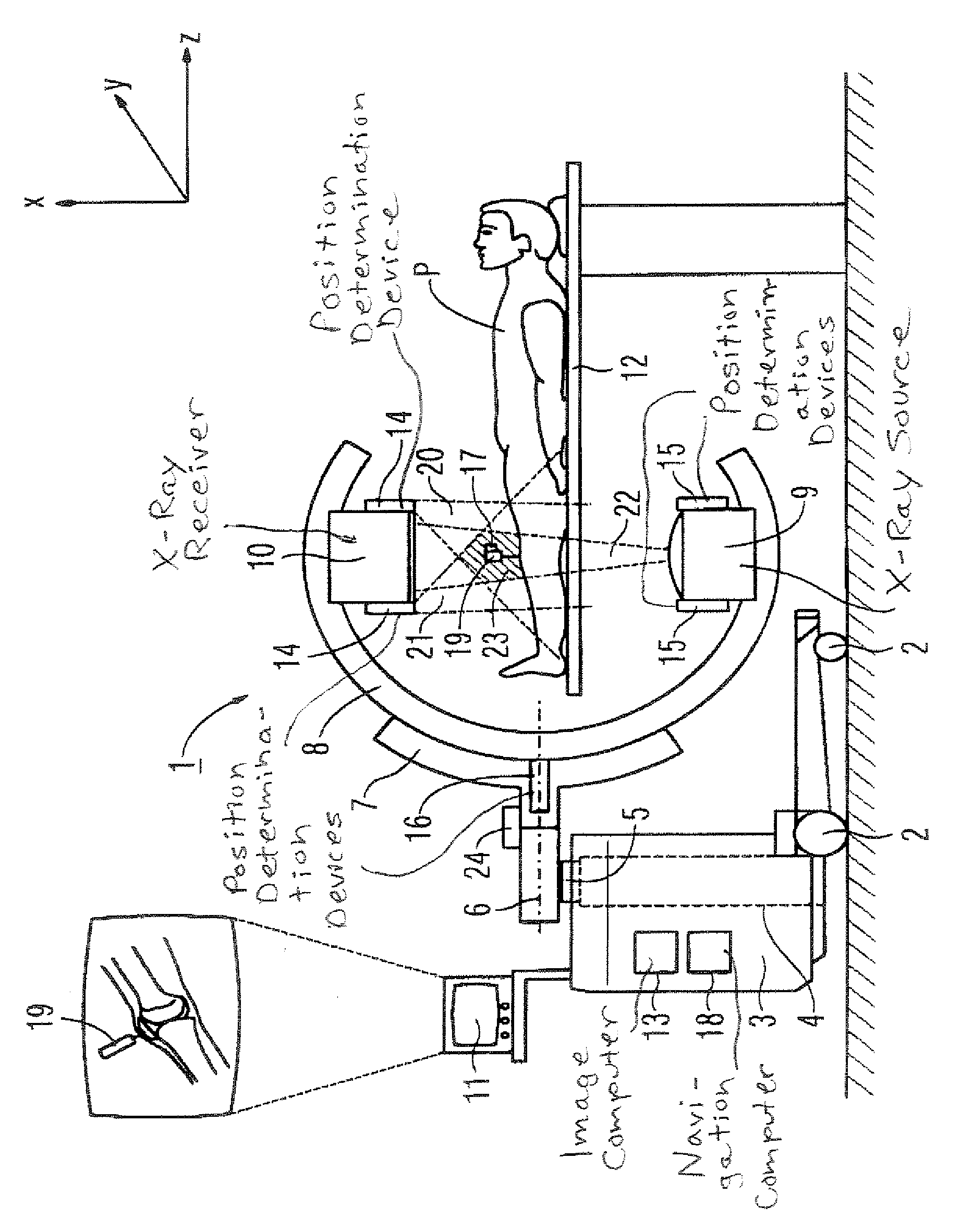 Medical apparatus with image acquisition device and position determination device combined in the medical apparatus