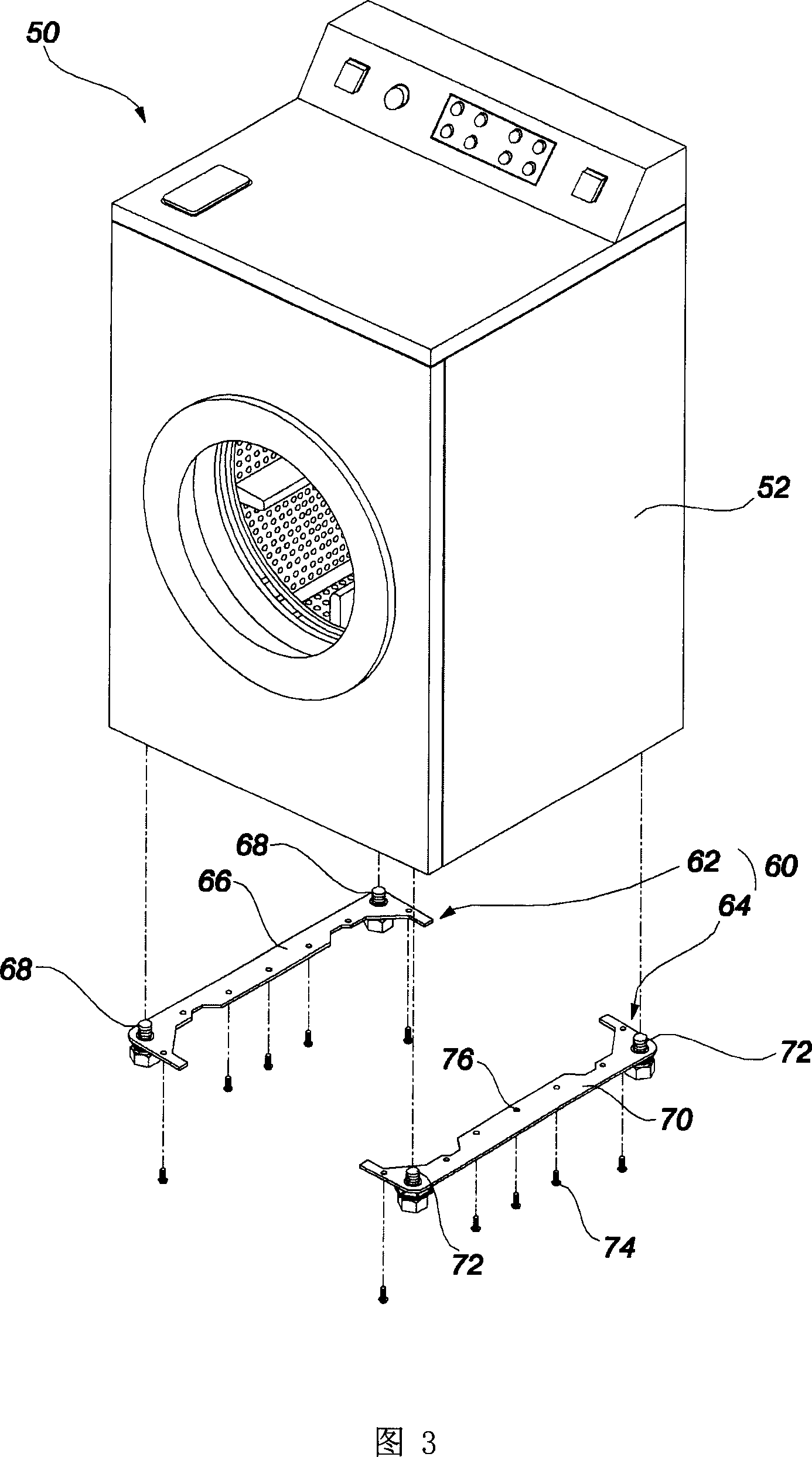 Mounting structure for bottom supports of washing machine