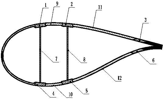 Large-scale wind power blade with multi-beam structure and manufacturing method thereof