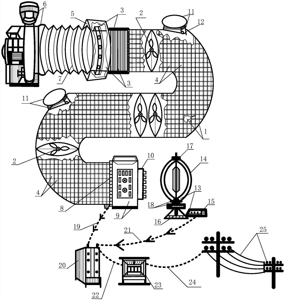 Multiple-integration air tunnel power generation system of all-weather wind-light energy and air power energy