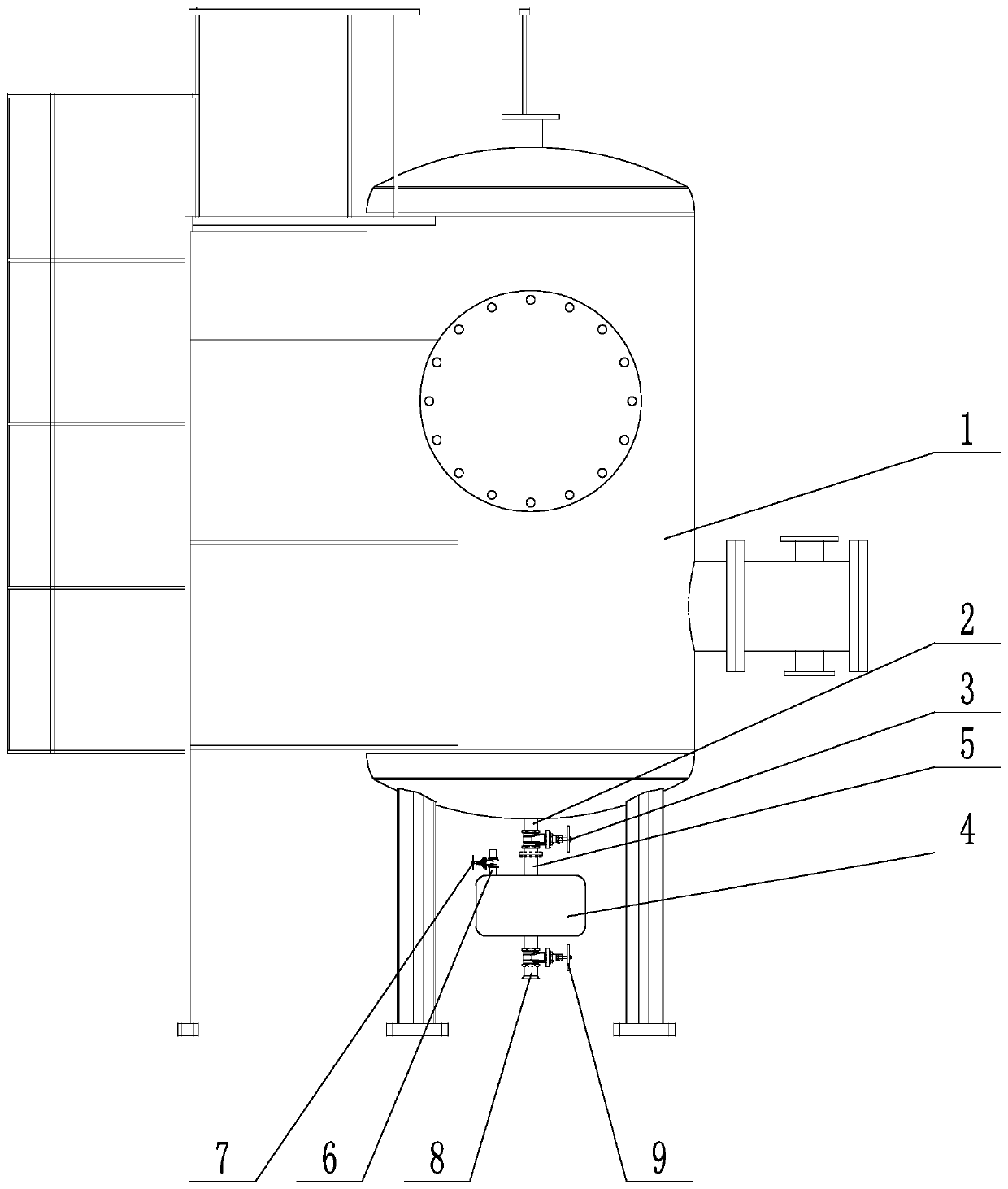 Pressure vessel with pollution discharge buffer device