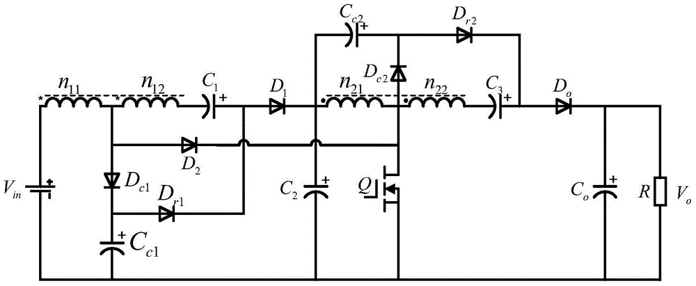 High-efficiency and high-gain dc-dc converter with dual coupled inductors