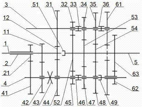 Structure and gear shifting method of a solid-shaft synchronous double-countershaft transmission