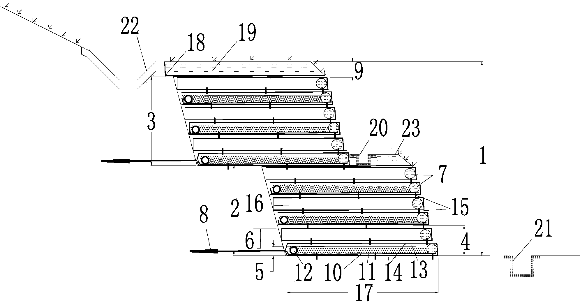 Anchor rope geogrid retaining structure and method for constructing same