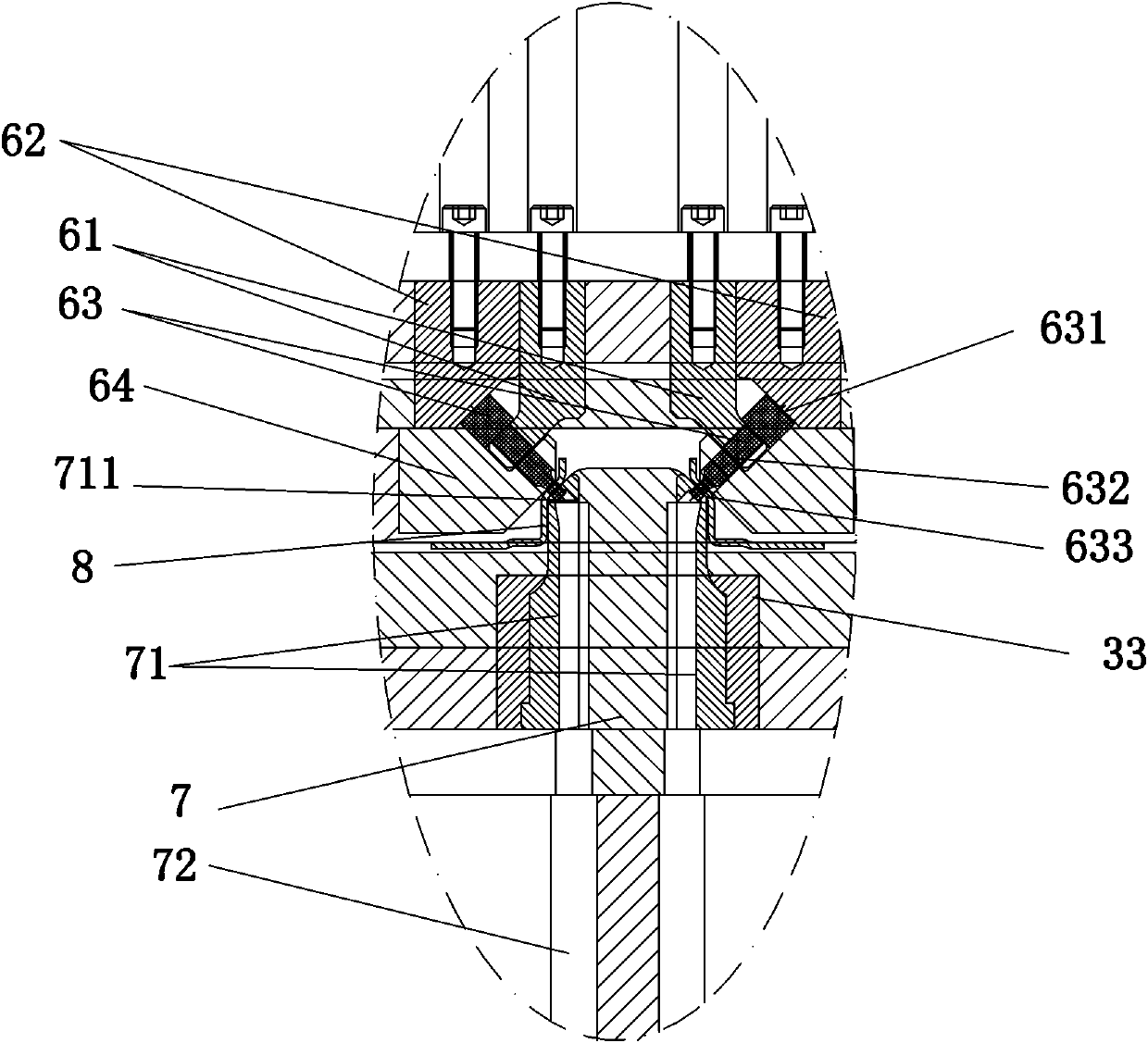 Novel structure for inclined punching of multiple hole positions in small space and punching method of novel structure