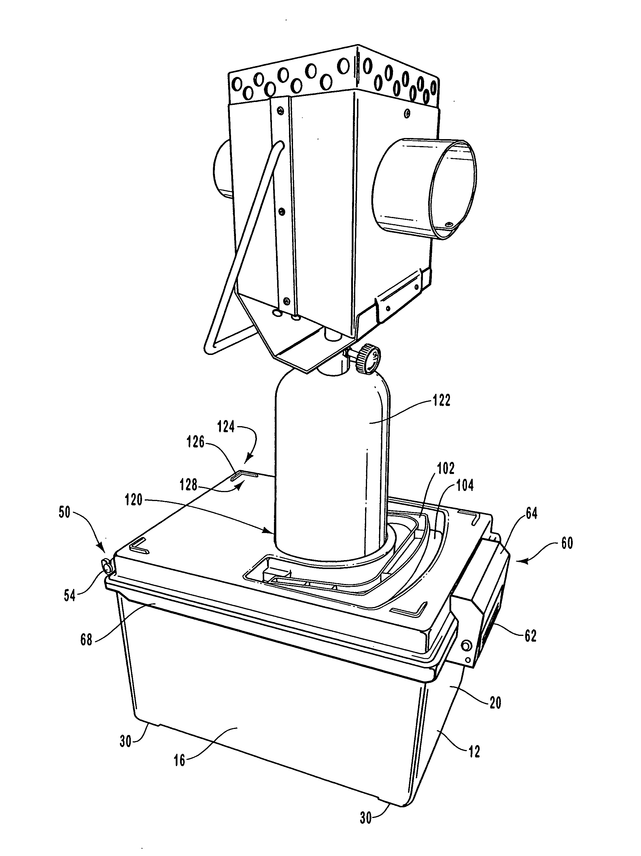 Container for portable heating equipment