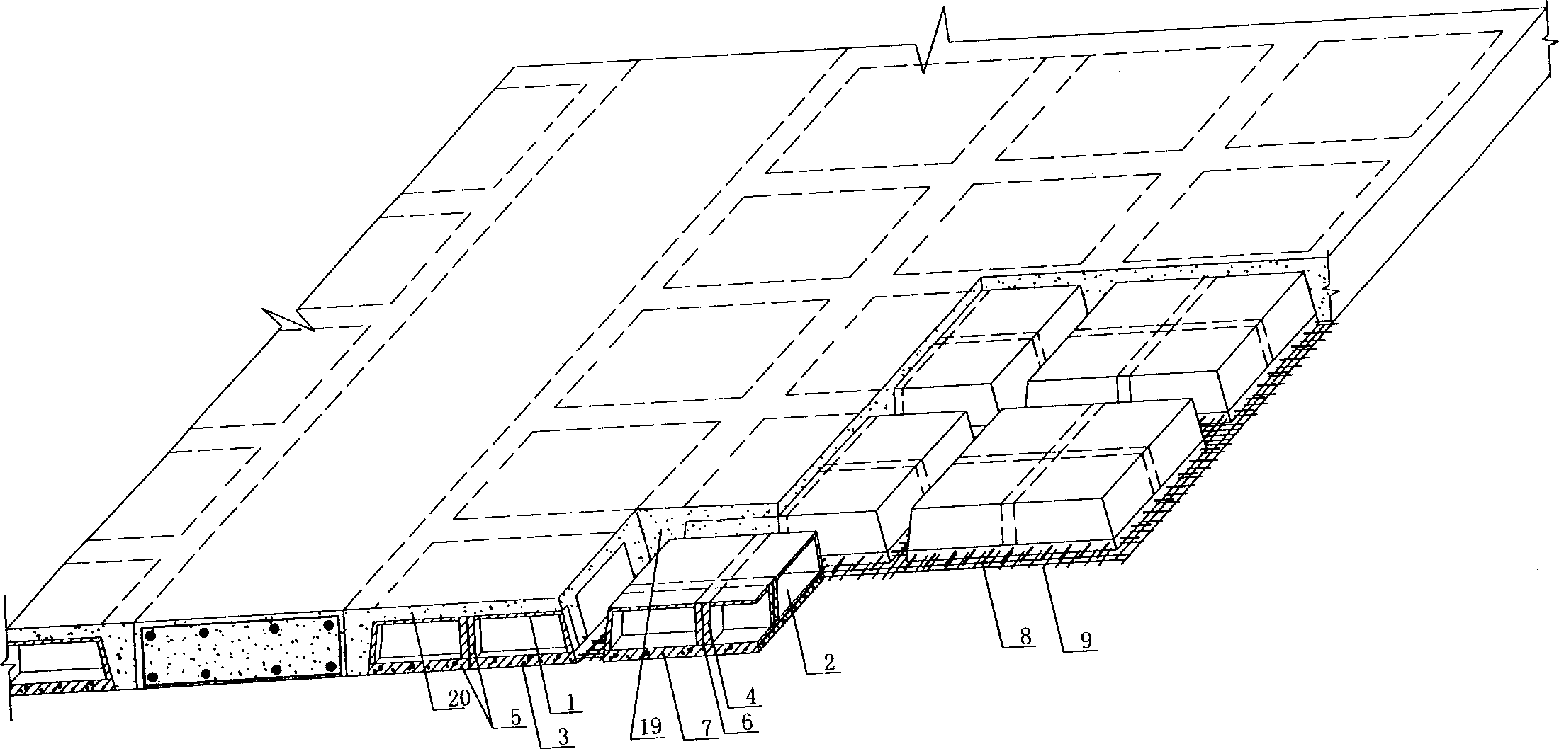 Prefabricated hollow member for roof with space structure and its application