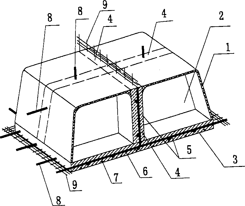 Prefabricated hollow member for roof with space structure and its application