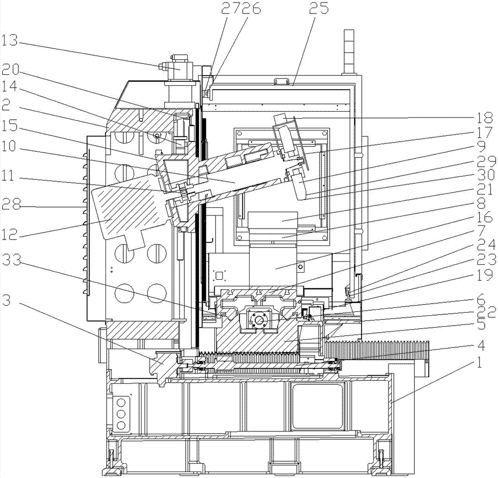 One-clamping type grinding machine for three-sided right-angular workpieces