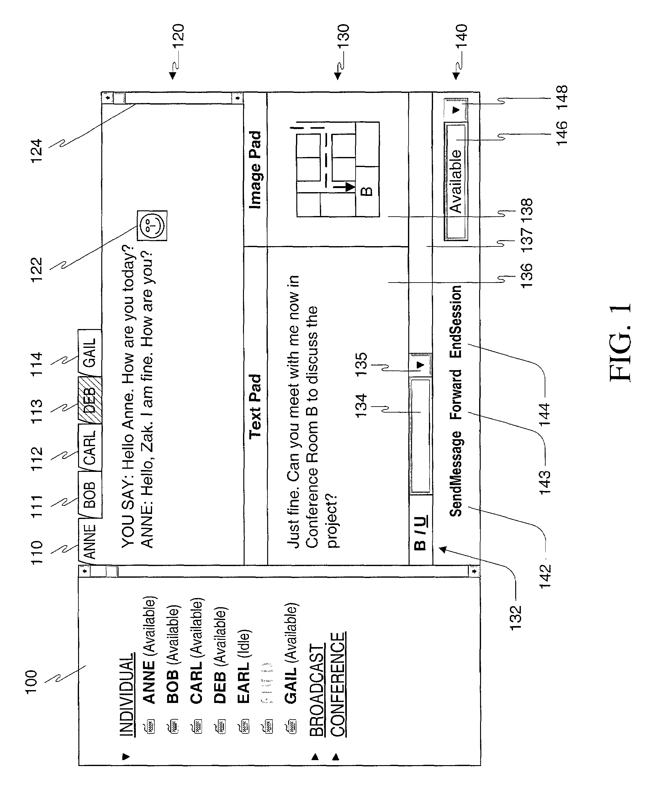 Method, apparatus and computer readable medium for multiple messaging session management with a graphical user interface